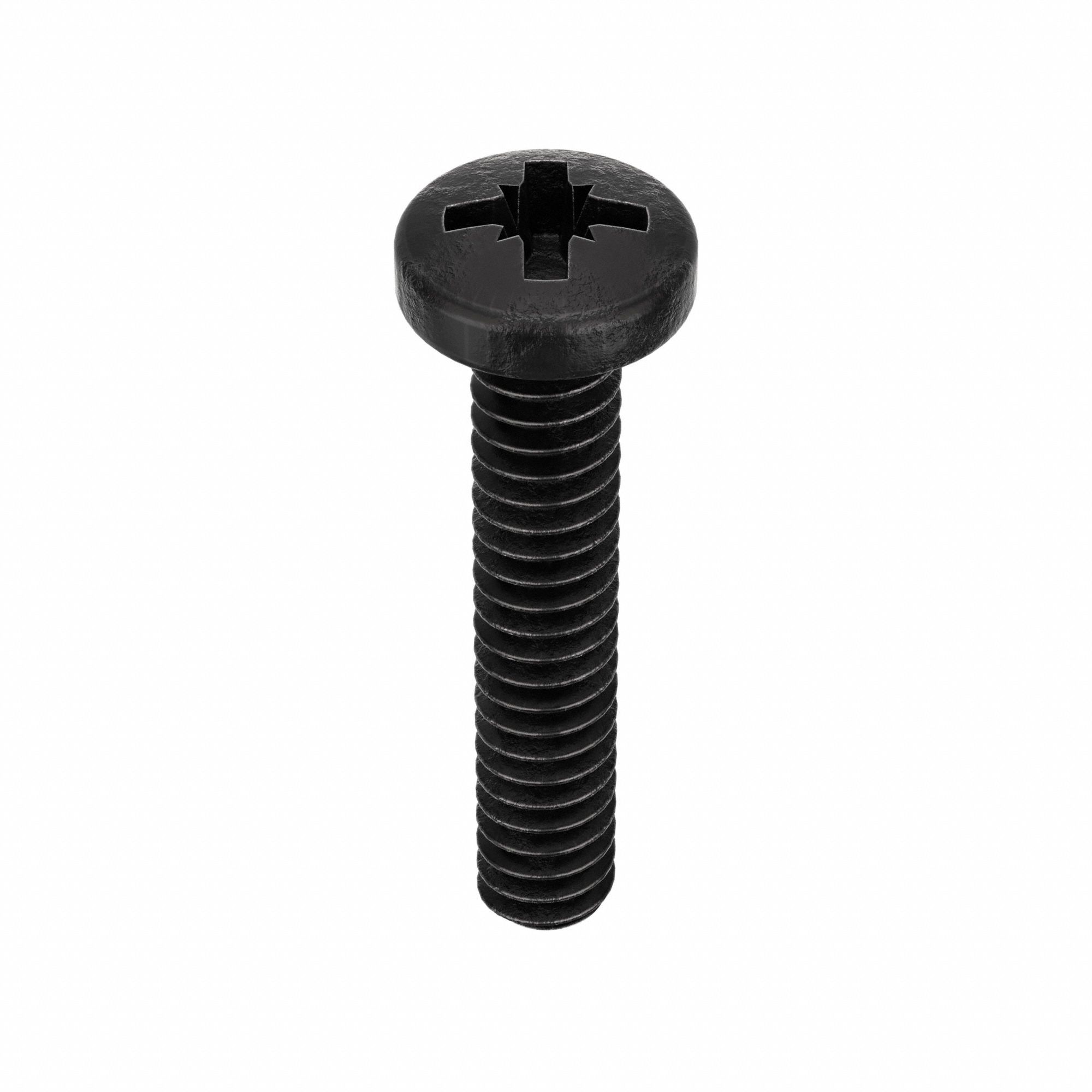 Machine Screw: #6-32 Thread Size, 21/32 in Lg, 18-8, Stainless Steel, Black Oxide, Pan, 50 PK
