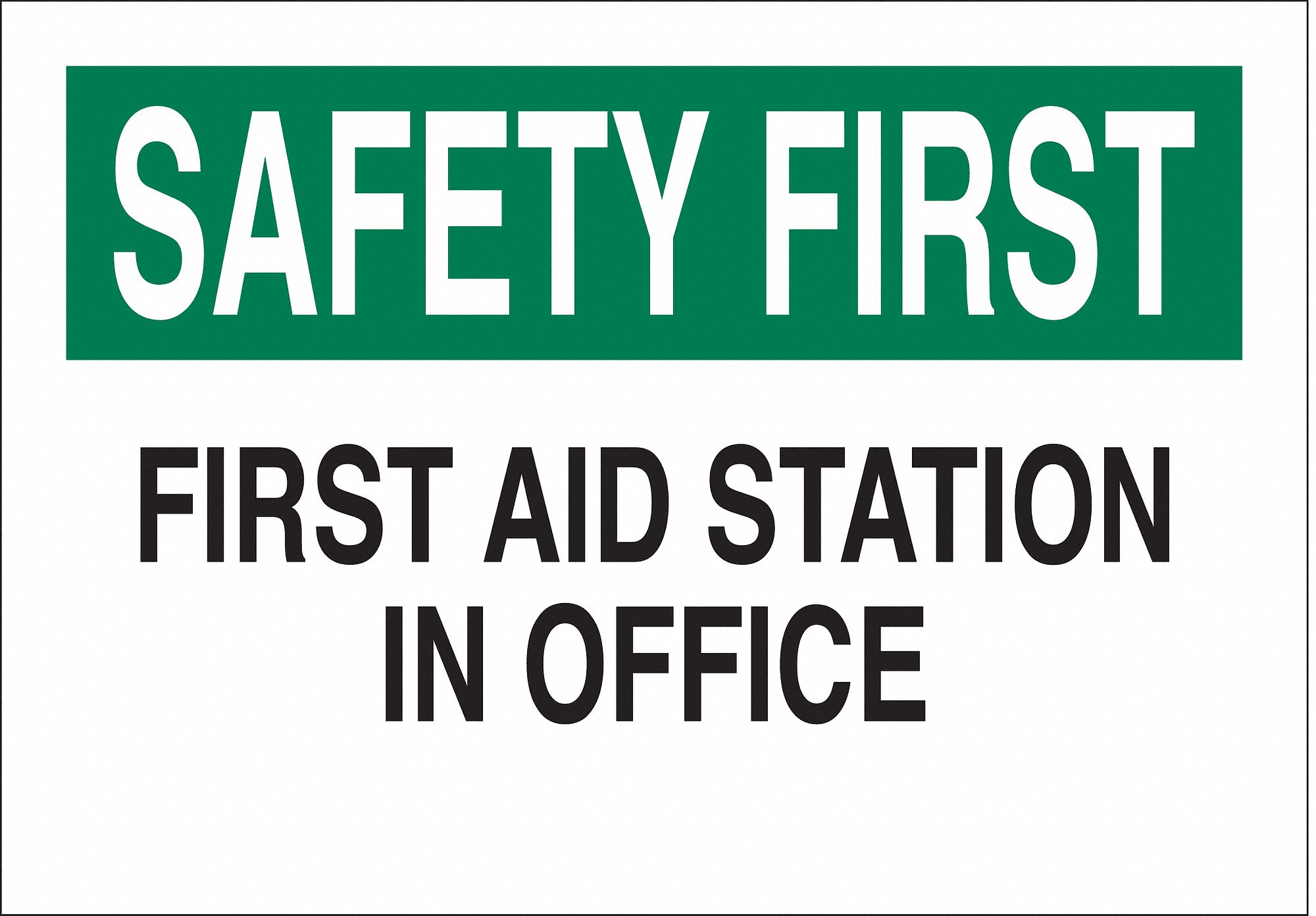FIRST AID SIGN, PLASTIC, 14 IN WIDTH, 10 IN HEIGHT, WHITE, WITH MOUNTING HOLES