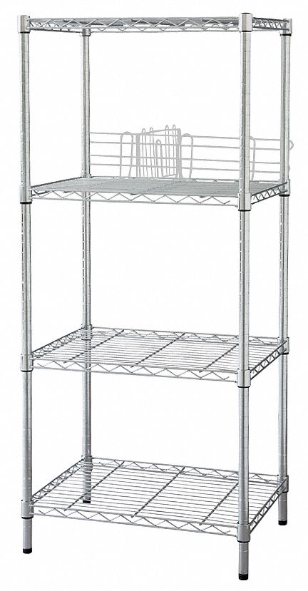 WIRE SHELVING UNIT, STARTER, 36 IN X 18 IN, 74 IN OVERALL H, 4 SHELVES, DRY, SILVER