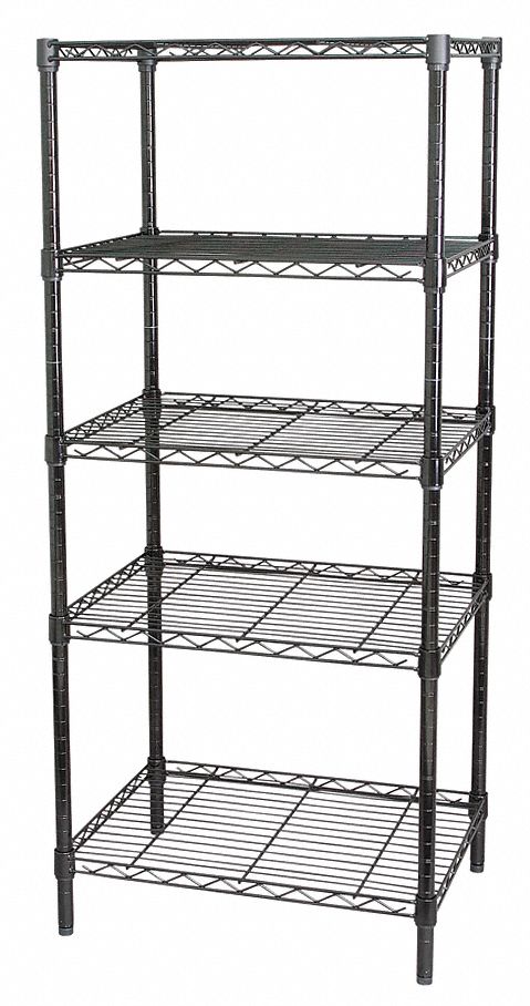 WIRE SHELVING UNIT, STARTER, 60 IN X 18 IN, 74 IN OVERALL H, 5 SHELVES, DRY/WET