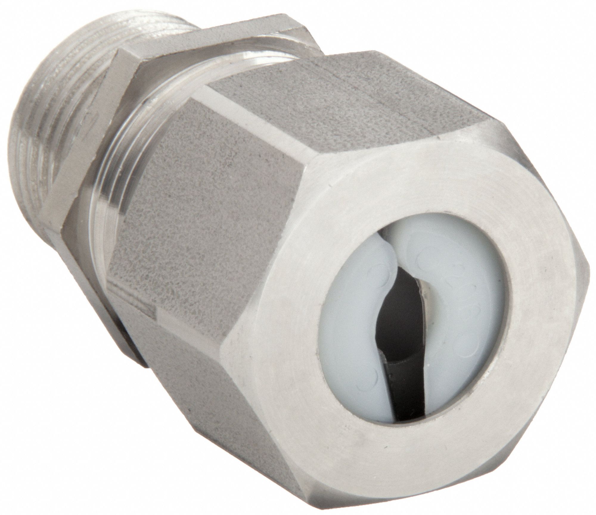 Liquid Tight Cord Connector: Stainless Steel, 1/2 in MNPT, 0.25 in to 0.38 in, Silver