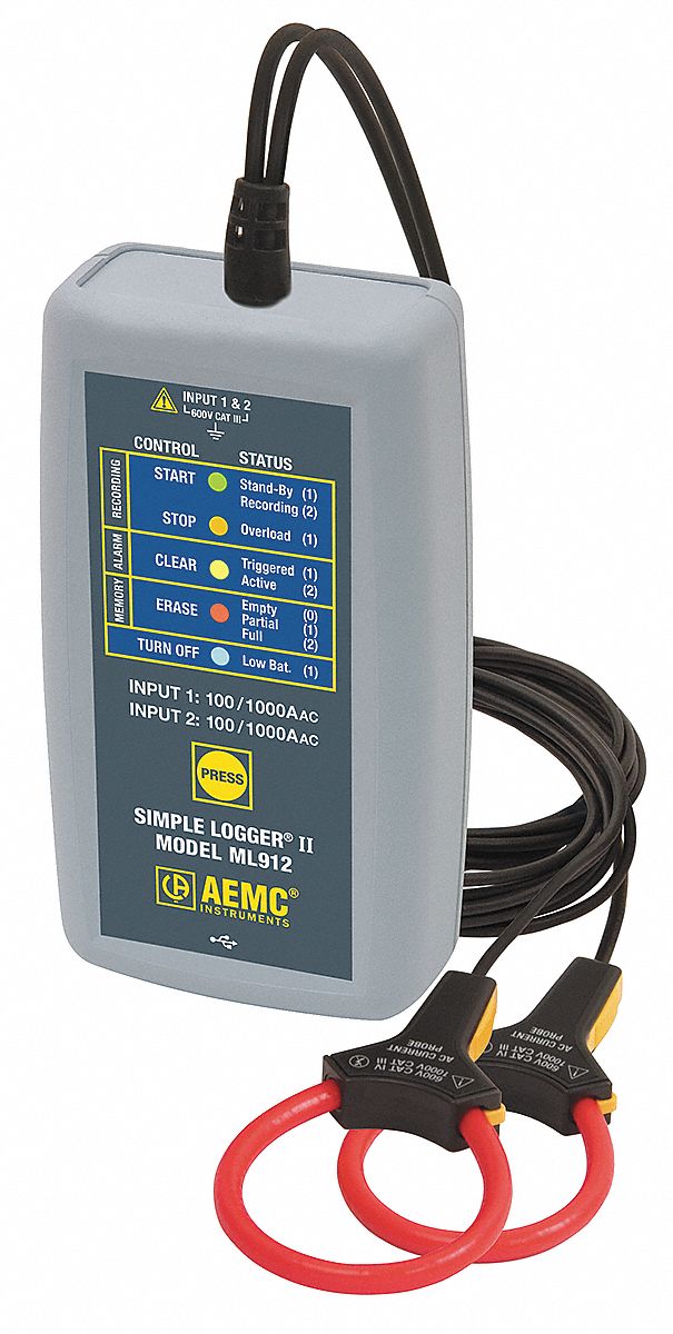 AC Current Logger: Dual Range 0 to 100AAC or 0 to 1000AAC, Single Phase, 64 Samples per Cycle