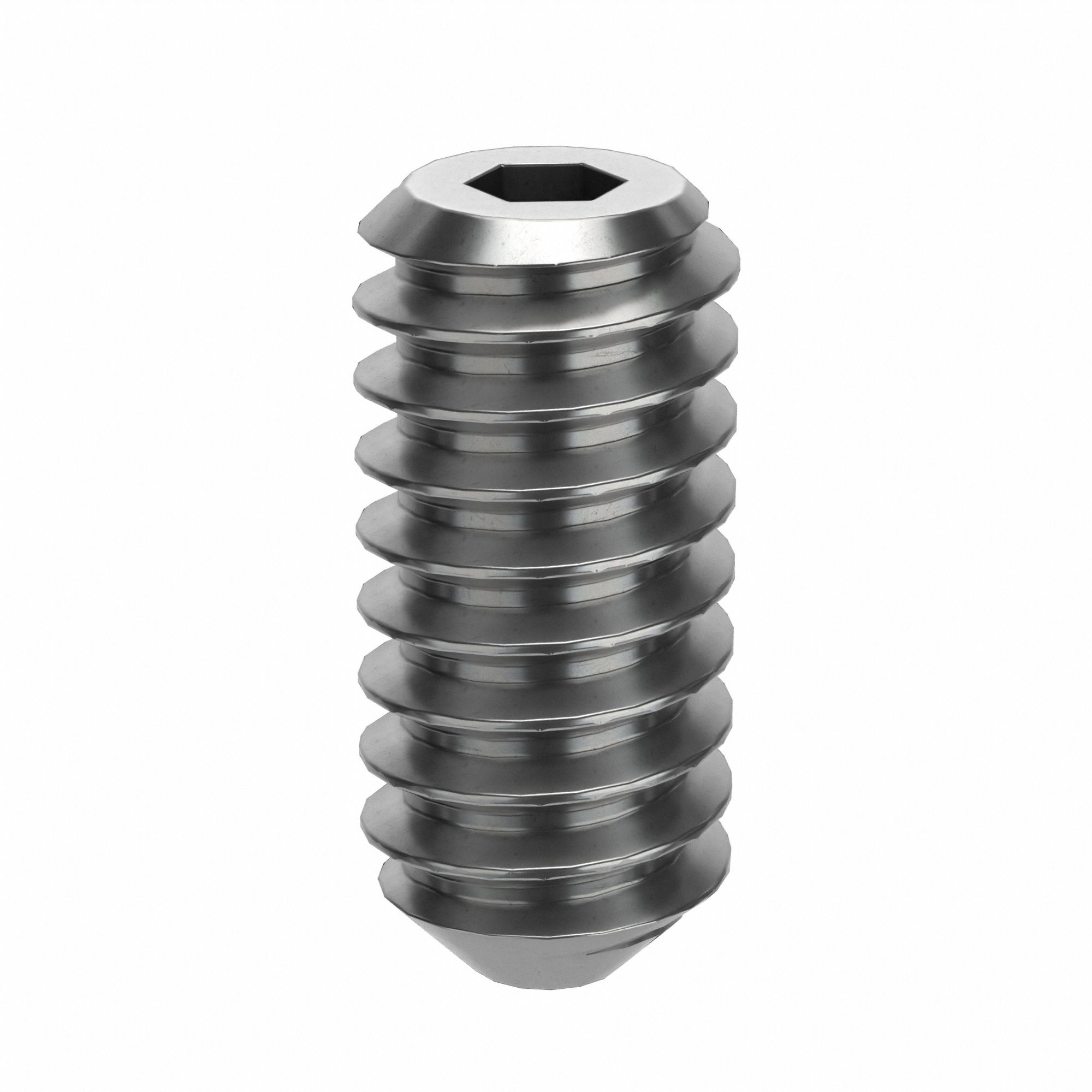 Socket Set Screw: #2-56 Thread Size, 3/16 in Overall Lg, Cup pt, Stainless Steel, Plain, 5 PK