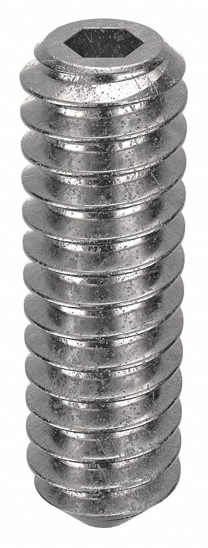 Socket Set Screw: #4-40 Thread Size, 3/8 in Overall Lg, Cup pt, Stainless Steel, Plain, Socket, 5 PK