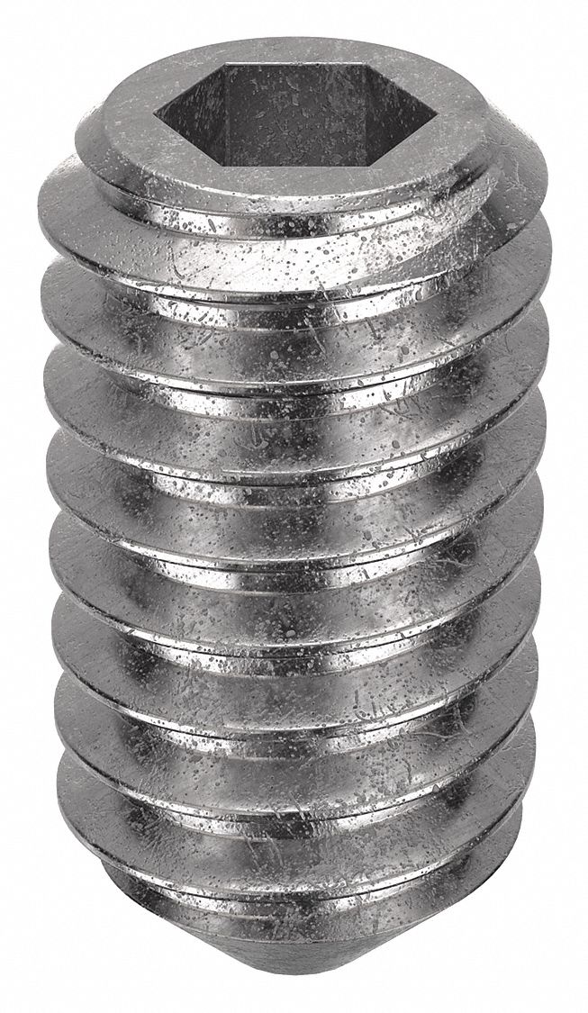 Socket Set Screw: #8-32 Thread Size, 5/16 in Overall Lg, Cup pt, Stainless Steel, Plain, 5 PK