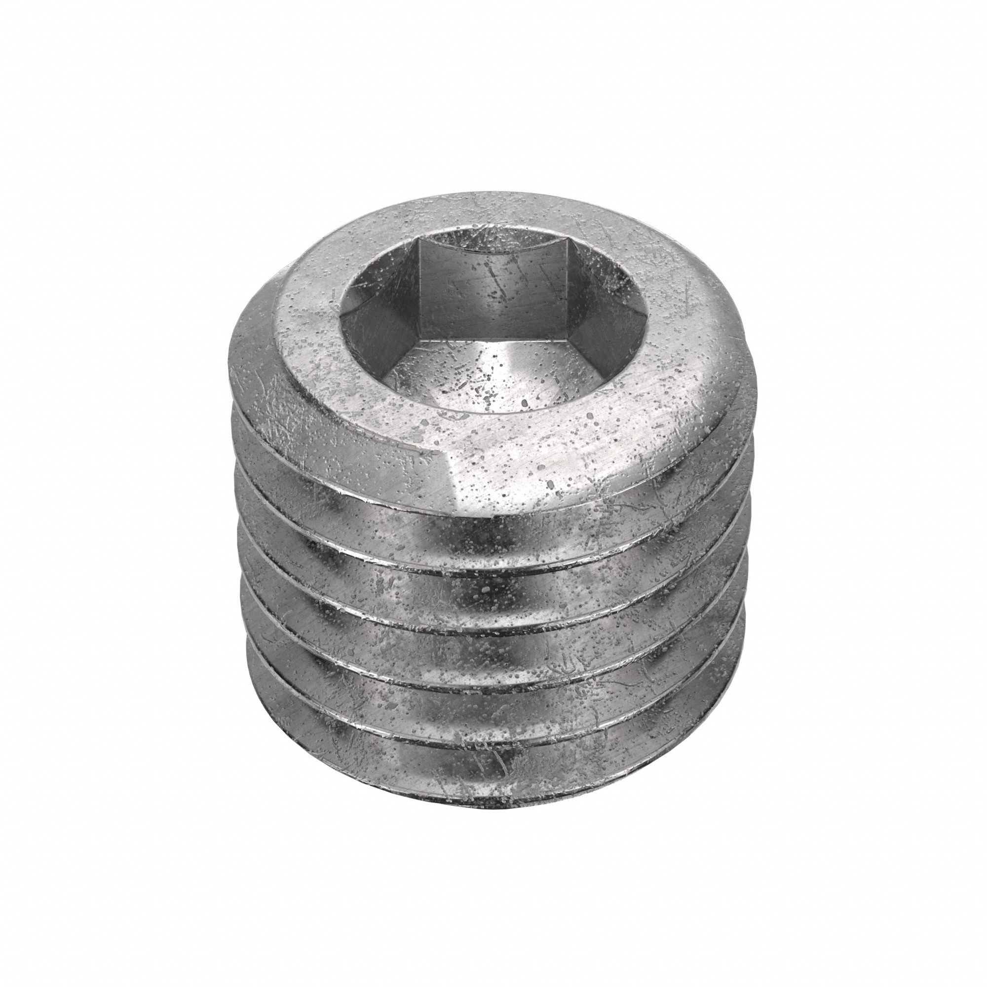 Socket Set Screw: 1/4"-28 Thread Size, 1/4 in Overall Lg, Cup pt, Stainless Steel, Plain, 5 PK