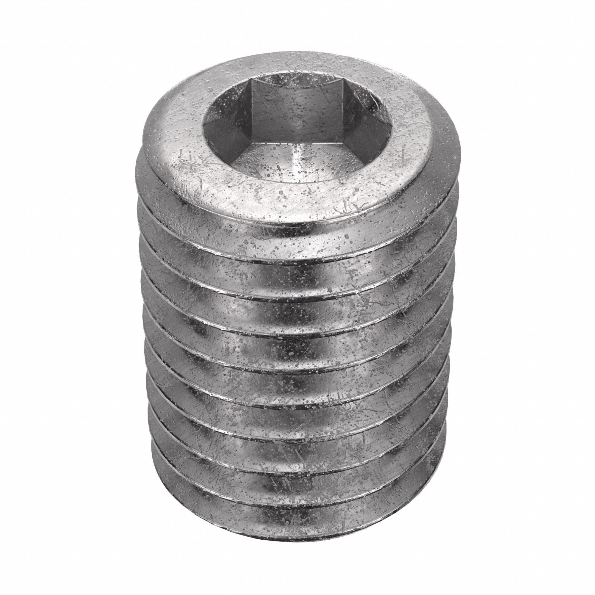 Socket Set Screw: 1/4"-28 Thread Size, 3/8 in Overall Lg, Cup pt, Stainless Steel, Plain, 5 PK