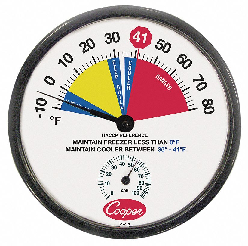 COOPER ATKINS Analog Hygrometer, Scale Type Dial, 10° to 80°F, Primary