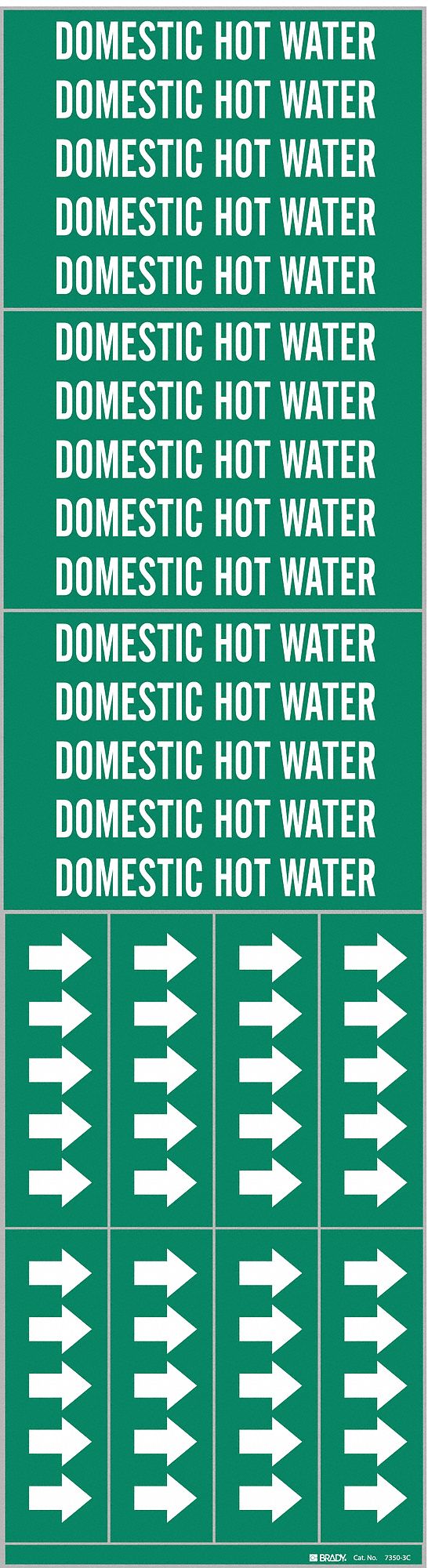 Pipe Marker: Domestic Hot Water, Green, White, Fits 3/4 in and Smaller Pipe O.D., 3 Pipe Markers