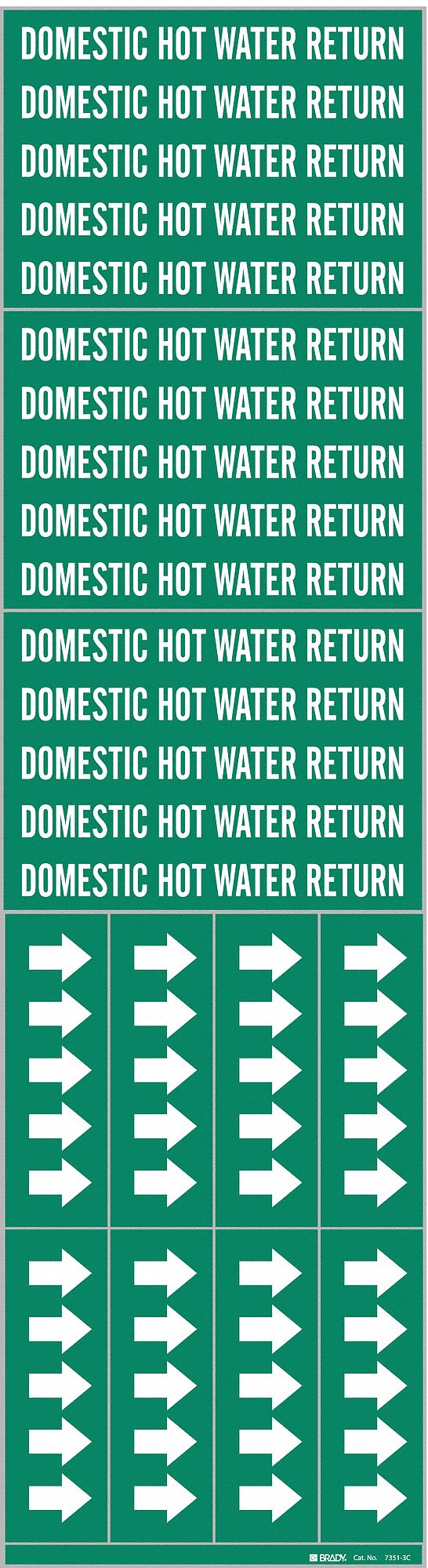Pipe Marker: Domestic Hot Water Return, Green, White, Fits 3/4 in and Smaller Pipe O.D.