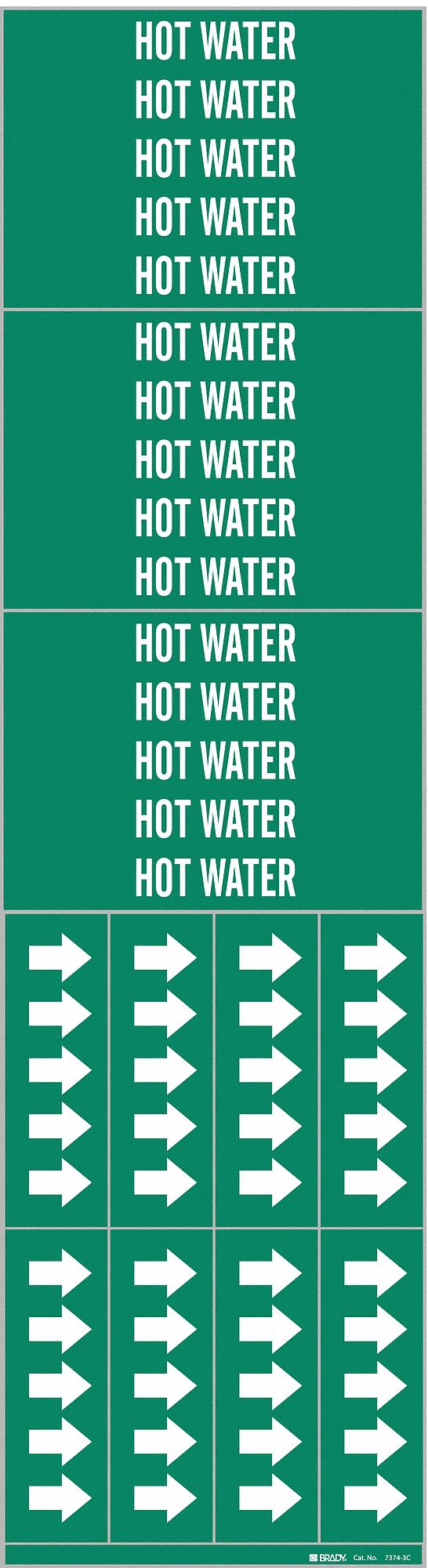 Pipe Marker: Hot Water, Green, White, Fits 3/4 in and Smaller Pipe O.D., 3 Pipe Markers