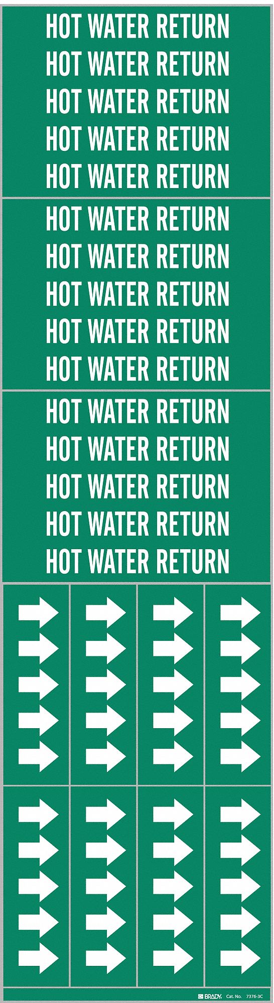 Pipe Marker: Hot Water Return, Green, White, Fits 3/4 in and Smaller Pipe O.D., 3 Pipe Markers