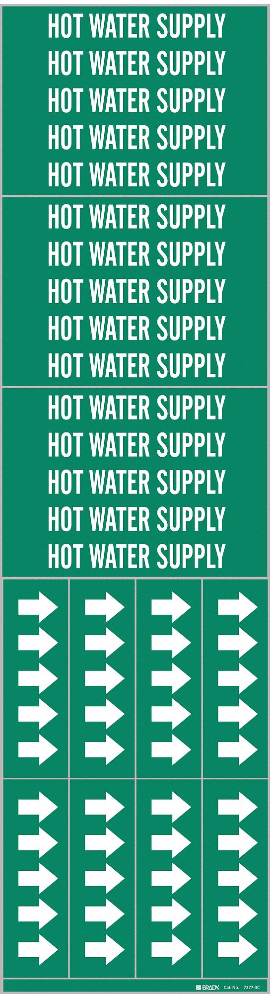 Pipe Marker: Hot Water Supply, Green, White, Fits 3/4 in and Smaller Pipe O.D., 3 Pipe Markers