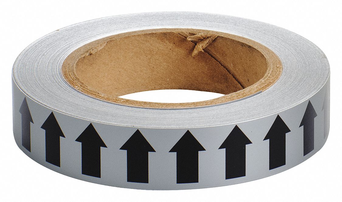 BRADY Arrow Tape, Background Color Gray, Vinyl, Pipe Marker Mounting