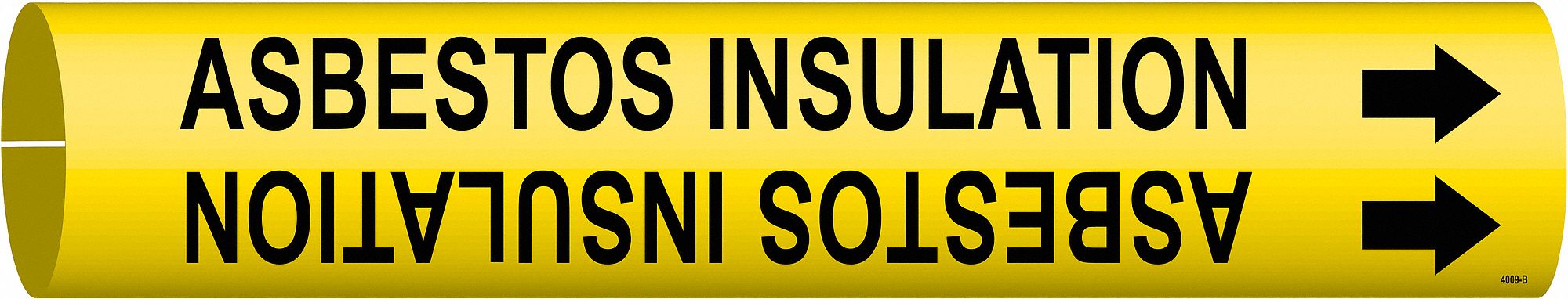 Pipe Marker: Asbestos Insulation, Yellow, Black, Fits 1 1/2 to 2 3/8 in Pipe O.D., 1 Pipe Markers