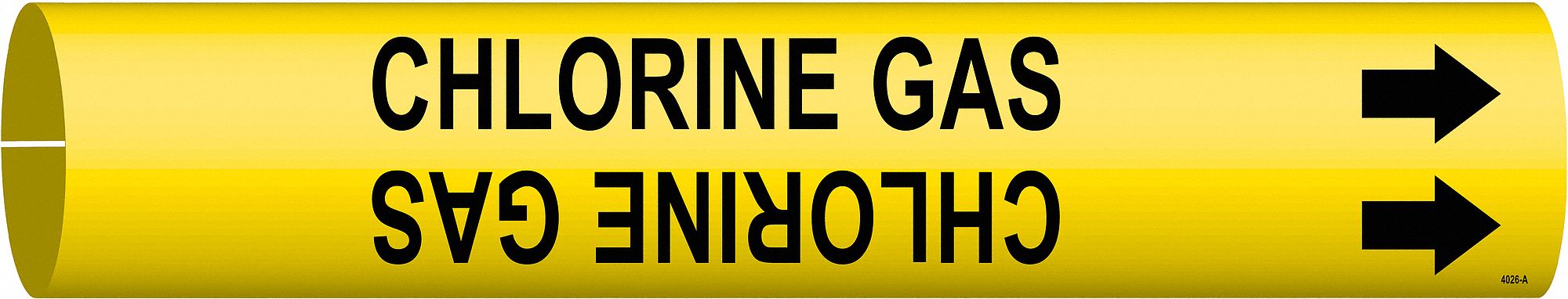 Pipe Marker: Chlorine Gas, Yellow, Black, Fits 3/4 to 1 3/8 in Pipe O.D., 1 Pipe Markers