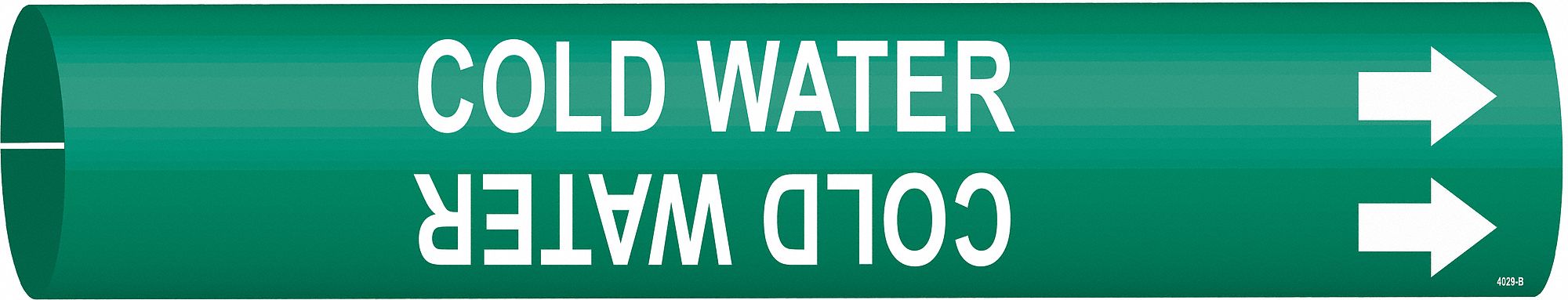 Pipe Marker: Cold Water, Green, White, Fits 1 1/2 to 2 3/8 in Pipe O.D., 1 Pipe Markers, With Arrows