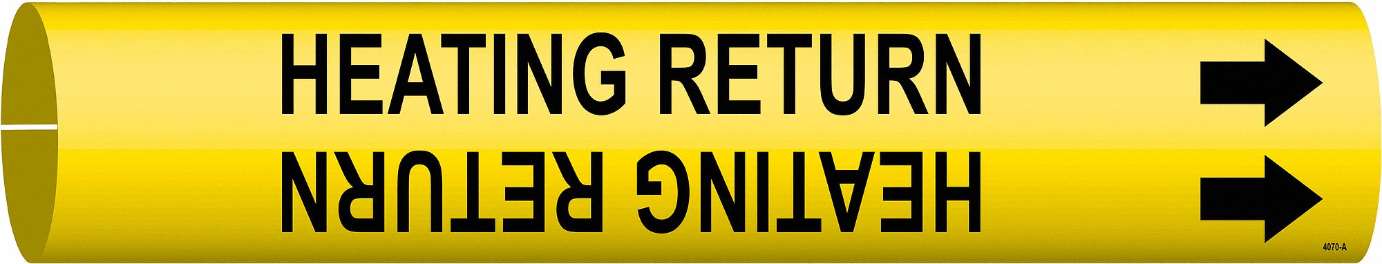 Pipe Marker: Heating Return, Yellow, Black, Fits 3/4 to 1 3/8 in Pipe O.D., 1 Pipe Markers