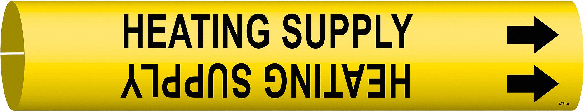 Pipe Marker: Heating Supply, Yellow, Black, Fits 3/4 to 1 3/8 in Pipe O.D., 1 Pipe Markers