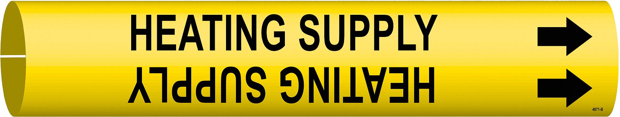 Pipe Marker: Heating Supply, Yellow, Black, Fits 1 1/2 to 2 3/8 in Pipe O.D., 1 Pipe Markers