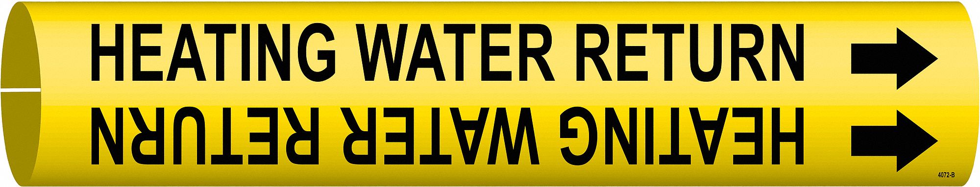 Pipe Marker: Heating Water Return, Yellow, Black, Fits 1 1/2 to 2 3/8 in Pipe O.D., 1 Pipe Markers