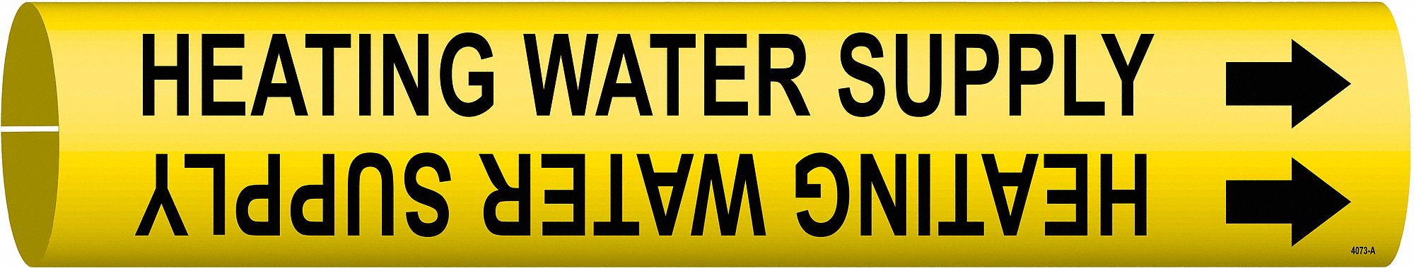 Pipe Marker: Heating Water Supply, Yellow, Black, Fits 3/4 to 1 3/8 in Pipe O.D., 1 Pipe Markers