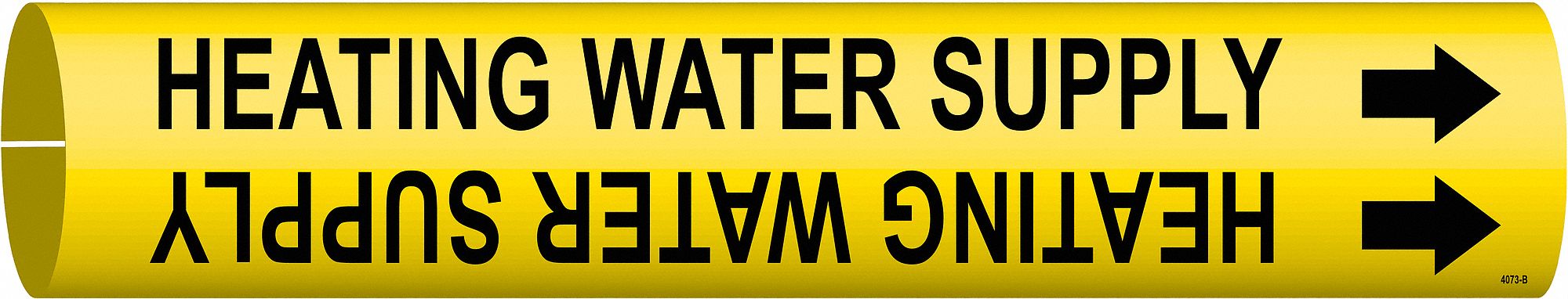 Pipe Marker: Heating Water Supply, Yellow, Black, Fits 1 1/2 to 2 3/8 in Pipe O.D., 1 Pipe Markers
