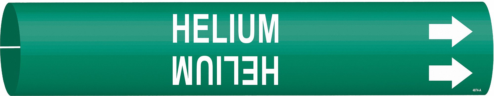 Pipe Marker: Helium, Green, White, Fits 3/4 to 1 3/8 in Pipe O.D., 1 Pipe Markers, With Arrows