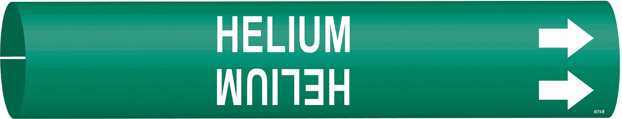Pipe Marker: Helium, Green, White, Fits 1 1/2 to 2 3/8 in Pipe O.D., 1 Pipe Markers, With Arrows