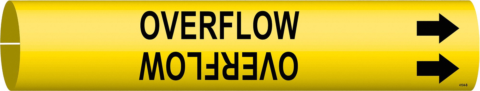 Pipe Marker: Overflow, Yellow, Black, Fits 1 1/2 to 2 3/8 in Pipe O.D., 1 Pipe Markers, With Arrows