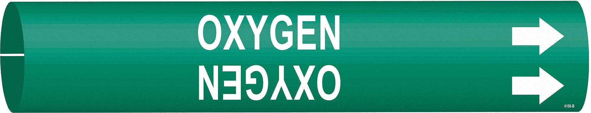 Pipe Marker: Oxygen, Green, White, Fits 1 1/2 to 2 3/8 in Pipe O.D., 1 Pipe Markers, With Arrows