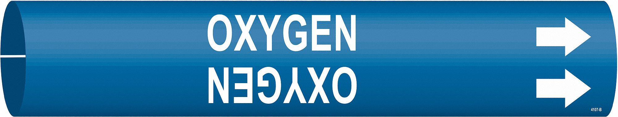 Pipe Marker: Oxygen, Blue, White, Fits 1 1/2 to 2 3/8 in Pipe O.D., 1 Pipe Markers, With Arrows