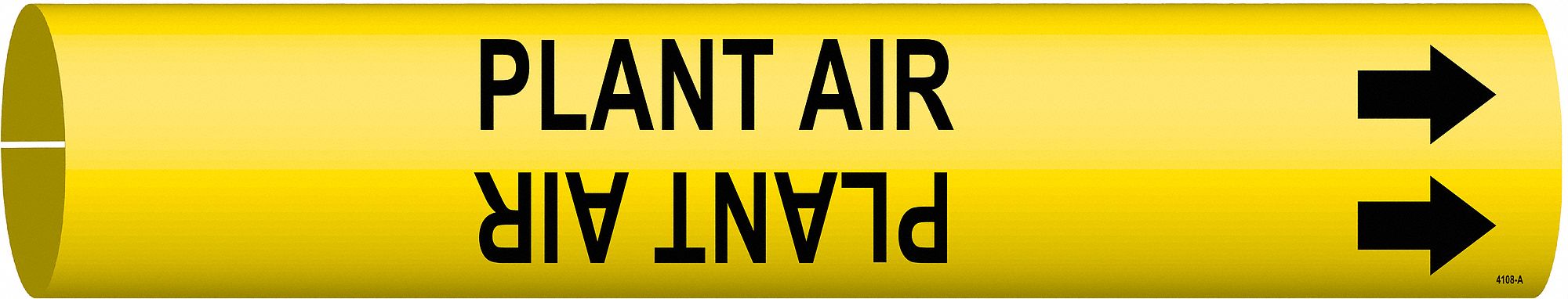 Pipe Marker: Plant Air, Yellow, Black, Fits 3/4 to 1 3/8 in Pipe O.D., 1 Pipe Markers, With Arrows