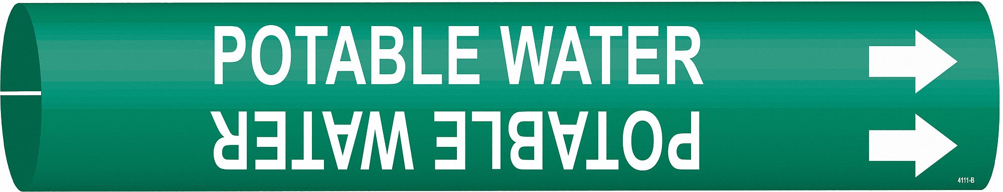 Pipe Marker: Potable Water, Green, White, Fits 1 1/2 to 2 3/8 in Pipe O.D., 1 Pipe Markers