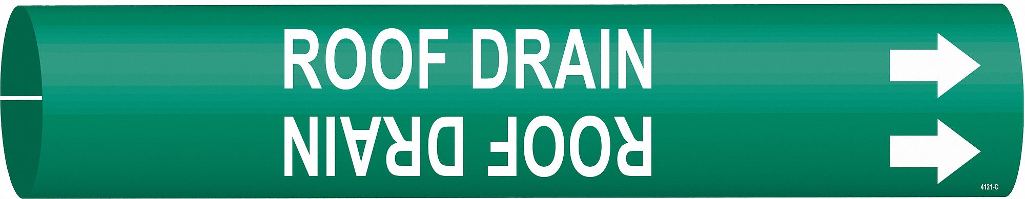Pipe Marker: Roof Drain, Green, White, Fits 1 1/2 to 2 3/8 in Pipe O.D., 1 Pipe Markers, With Arrows
