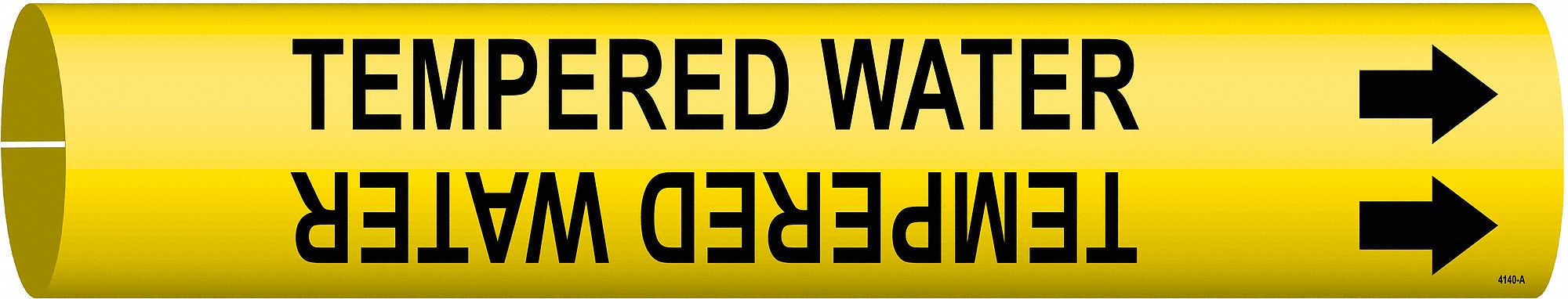 Pipe Marker: Tempered Water, Yellow, Black, Fits 3/4 to 1 3/8 in Pipe O.D., 1 Pipe Markers