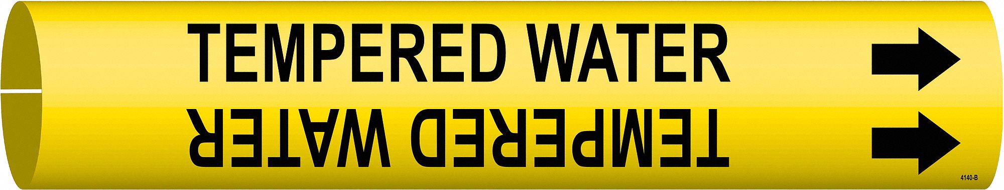 Pipe Marker: Tempered Water, Yellow, Black, Fits 1 1/2 to 2 3/8 in Pipe O.D., 1 Pipe Markers