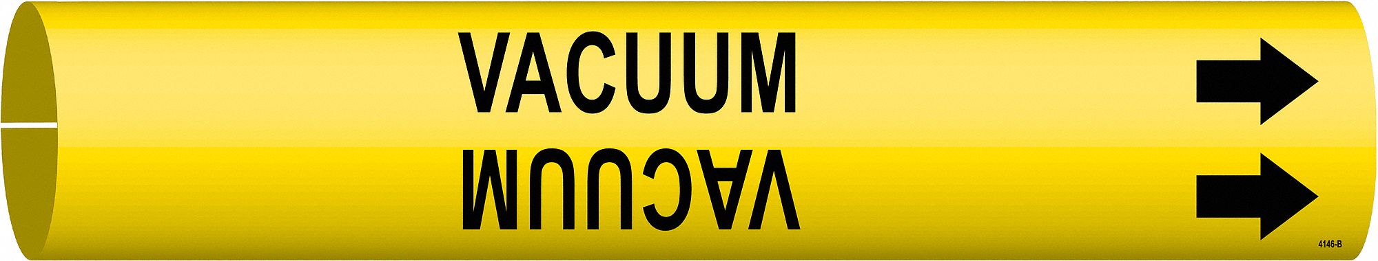 Pipe Marker: Vacuum, Yellow, Black, Fits 1 1/2 to 2 3/8 in Pipe O.D., 1 Pipe Markers, With Arrows