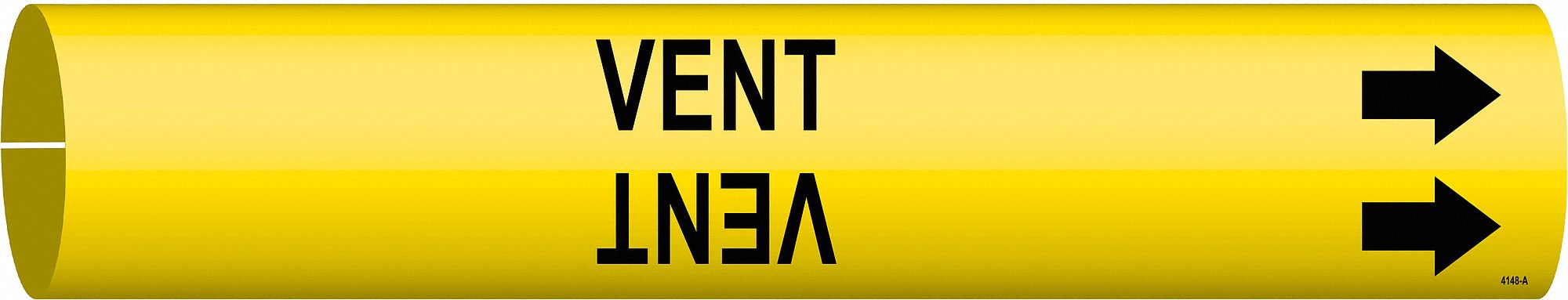 Pipe Marker: Vent, Yellow, Black, Fits 3/4 to 1 3/8 in Pipe O.D., 1 Pipe Markers, With Arrows