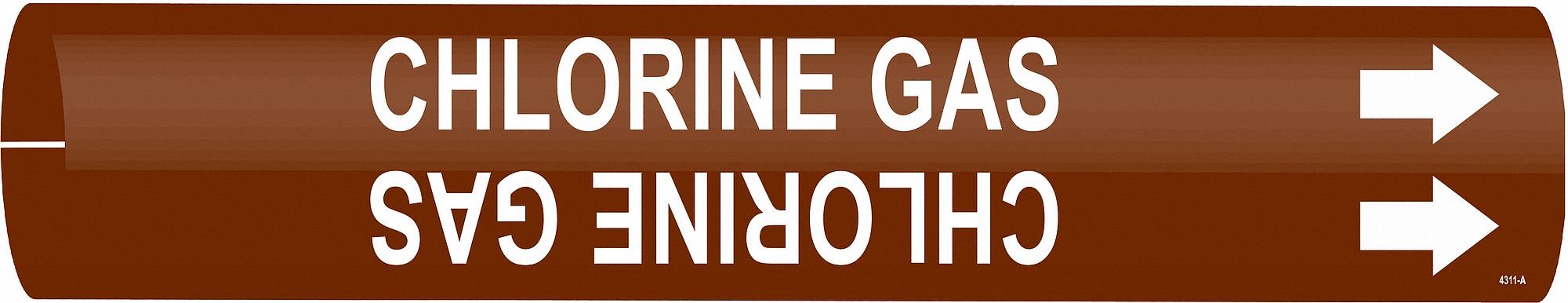 Pipe Marker: Chlorine Gas, Brown, White, Fits 1 1/2 to 2 3/8 in Pipe O.D., 1 Pipe Markers