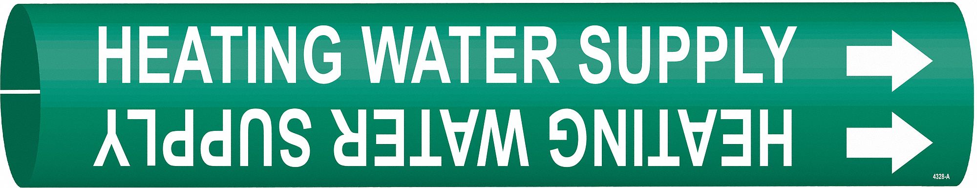 Pipe Marker: Heating Water Supply, Green, White, Fits 1 1/2 to 2 3/8 in Pipe O.D., 1 Pipe Markers