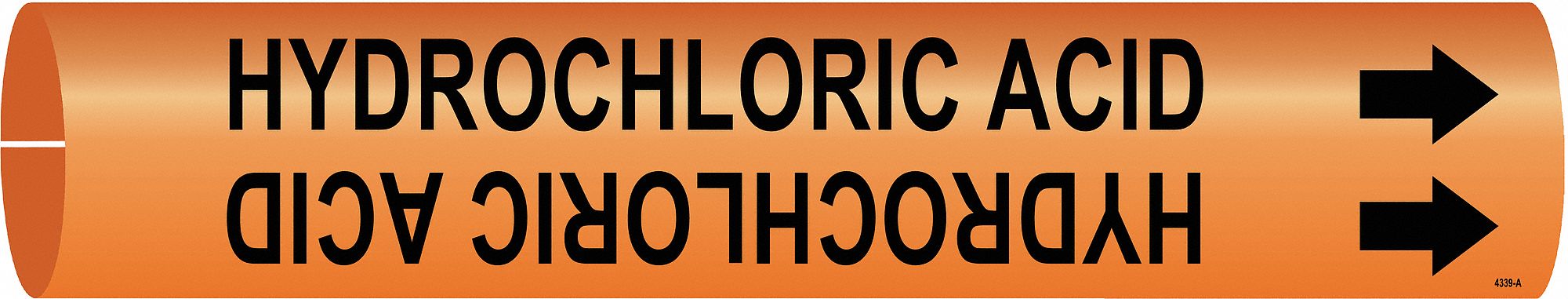 Pipe Marker: Hydrochloric Acid, Orange, Black, Fits 1 1/2 to 2 3/8 in Pipe O.D., 1 Pipe Markers