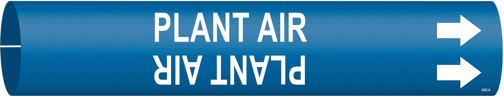 Pipe Marker: Plant Air, Blue, White, Fits 1 1/2 to 2 3/8 in Pipe O.D., 1 Pipe Markers, With Arrows