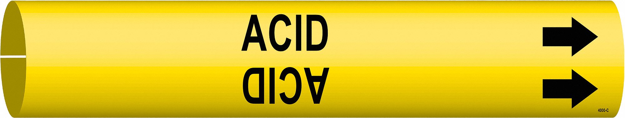Pipe Marker: Acid, Yellow, Black, Fits 2 1/2 to 3 7/8 in Pipe O.D., 1 Pipe Markers, With Arrows