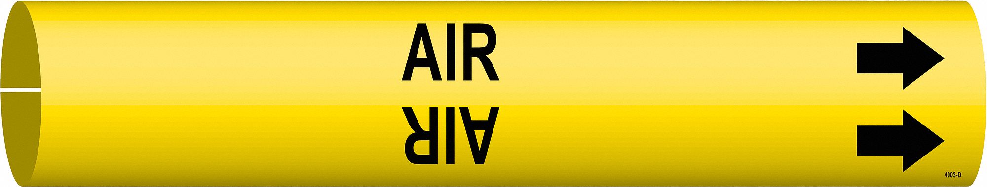 Pipe Marker: Air, Yellow, Black, Fits 4 to 6 in Pipe O.D., 1 Pipe Markers, With Arrows