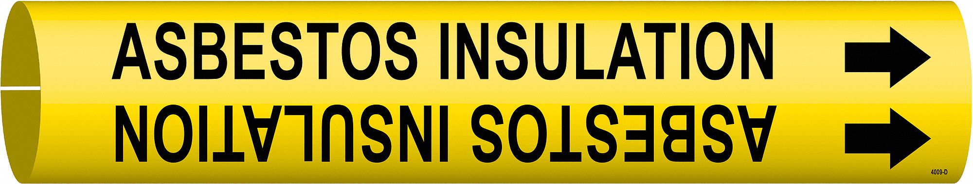 Pipe Marker: Asbestos Insulation, Yellow, Black, Fits 4 to 6 in Pipe O.D., 1 Pipe Markers