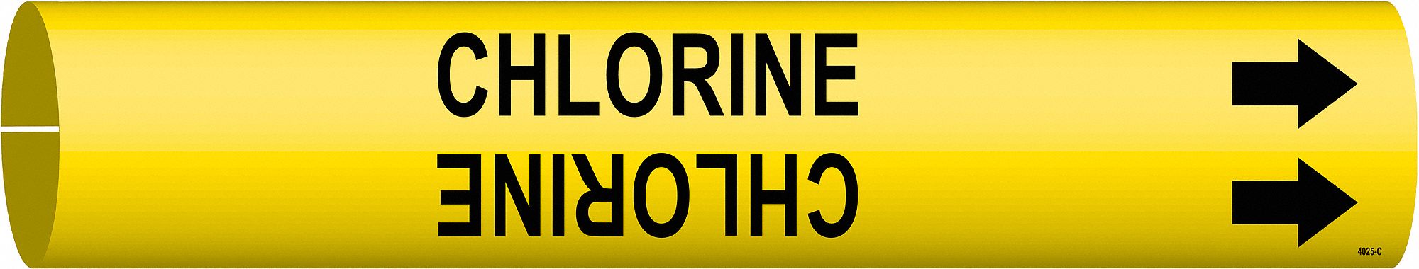 Pipe Marker: Chlorine, Yellow, Black, Fits 2 1/2 to 3 7/8 in Pipe O.D., 1 Pipe Markers, With Arrows