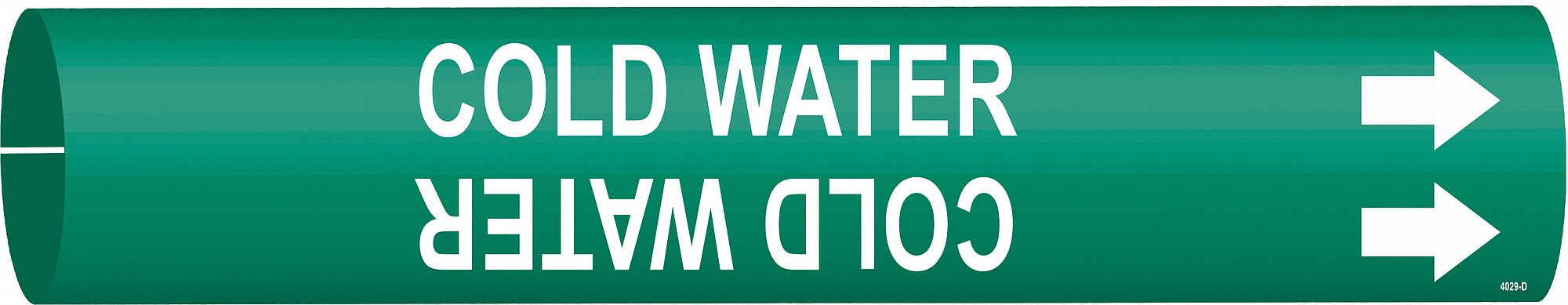 Pipe Marker: Cold Water, Green, White, Fits 4 to 6 in Pipe O.D., 1 Pipe Markers, With Arrows