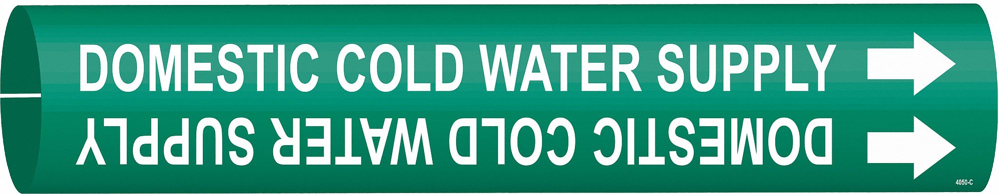 Pipe Marker: Domestic Cold Water Supply, Green, White, Fits 2 1/2 to 3 7/8 in Pipe O.D., With Arrows