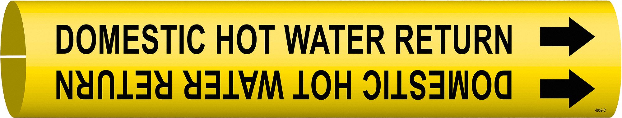 Pipe Marker: Domestic Hot Water Return, Yellow, Black, Fits 2 1/2 to 3 7/8 in Pipe O.D., With Arrows